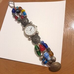 GALAXY BRAND WATCH W/ PTG STERLING NAVAJO STERLING SILVER GLASS BEAD CHARM BAND